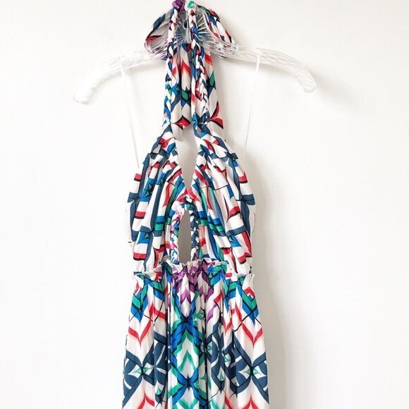 NWT Anthropologie Halter Dress Maxi 8 $248 Cut Out White Blue Side Slit HTF - Picture 7 of 13